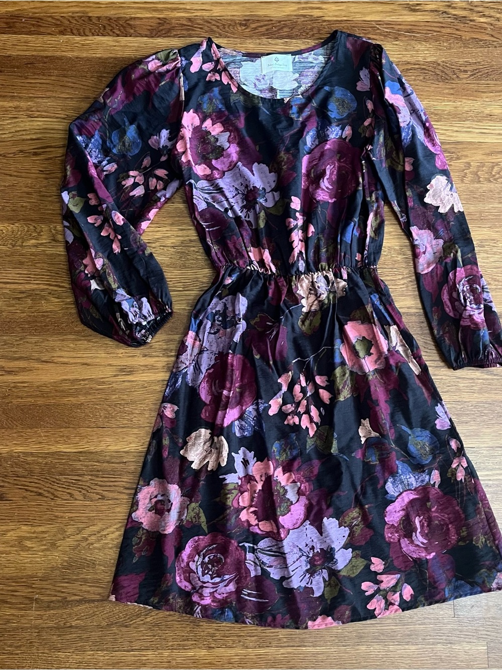 Betseys Boutique Shop S rayon dress fit flare dark floral fairy feminine modest